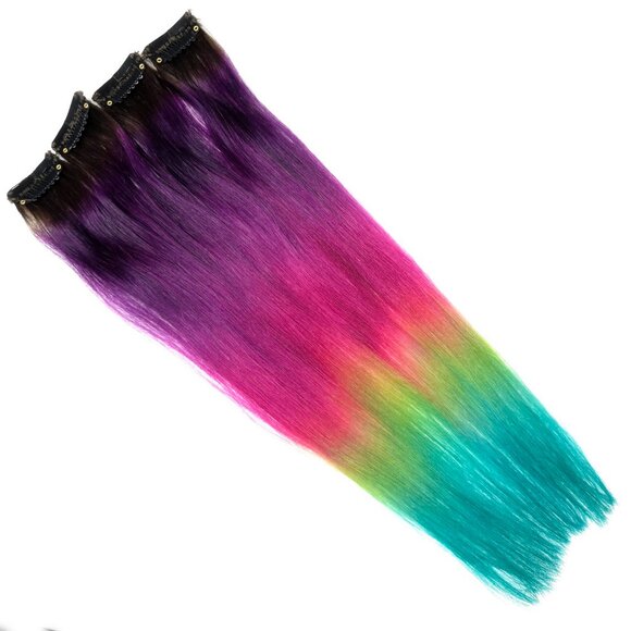 14 inch Purple Rainbow Color Melt Remy Clip in Human Hair Extensions